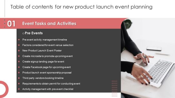 Table Of Contents For New Product Launch Event Planning Slide Graphics PDF