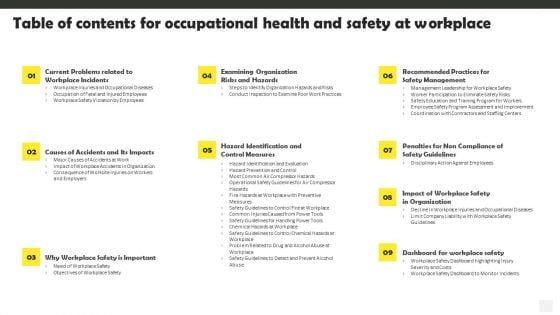 Table Of Contents For Occupational Health And Safety At Workplace Rules PDF Table Of Contents For Occupational Health And Safety At Workplace Rules PDF