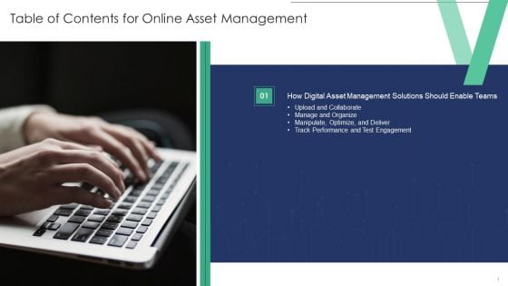 Table Of Contents For Online Asset Management Slide Structure PDF