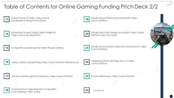 Table Of Contents For Online Gaming Funding Pitch Deck Team Microsoft PDF Table Of Contents For Online Gaming Funding Pitch Deck Team Microsoft PDF