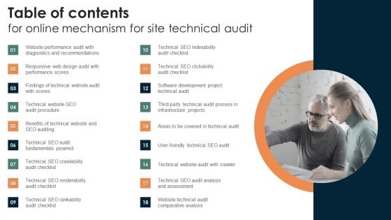 Table Of Contents For Online Mechanism For Site Technical Audit Sample PDF