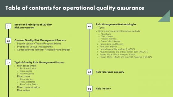 Table Of Contents For Operational Quality Assurance Portrait PDF