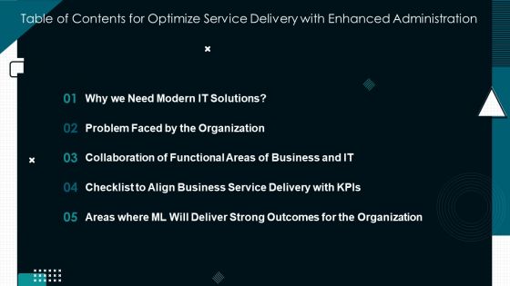 Table Of Contents For Optimize Service Delivery With Enhanced Administration Slide Guidelines PDF Table Of Contents For Optimize Service Delivery With Enhanced Administration Slide Guidelines PDF