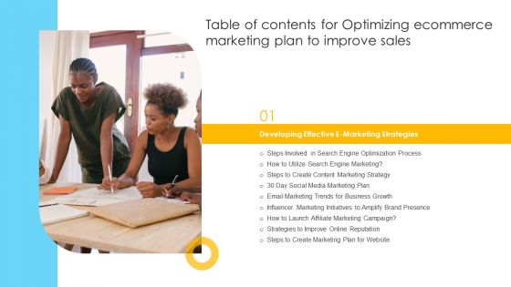 Table Of Contents For Optimizing Ecommerce Marketing Plan To Improve Sales Social Template PDF