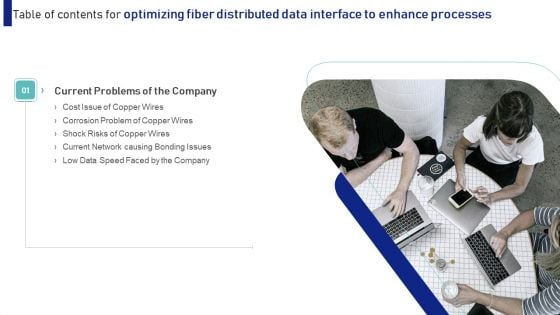 Table Of Contents For Optimizing Fiber Distributed Data Interface To Enhance Processes Cost Summary PDF