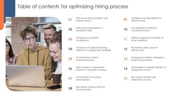 Table Of Contents For Optimizing Hiring Process Brochure PDF