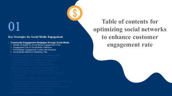 Table Of Contents For Optimizing Social Networks To Enhance Customer Engagement Rate Background PDF Table Of Contents For Optimizing Social Networks To Enhance Customer Engagement Rate Background PDF