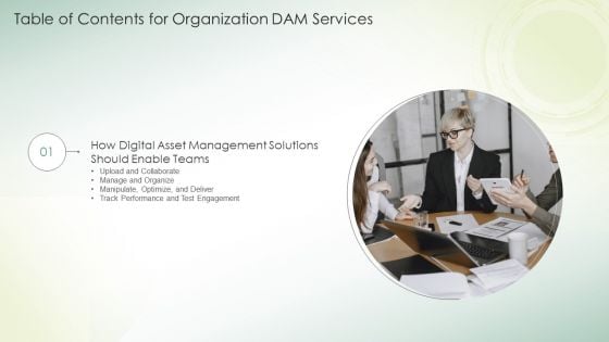 Table Of Contents For Organization DAM Services Introduction PDF