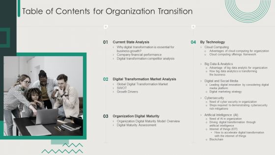 Table Of Contents For Organization Transition Ppt PowerPoint Presentation Icon Professional PDF