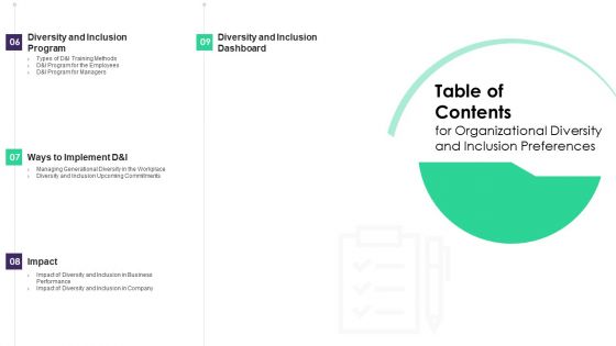 Table Of Contents For Organizational Diversity And Inclusion Preferences Elements PDF