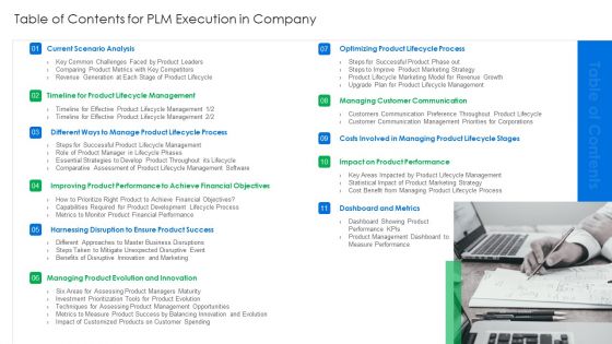 Table Of Contents For PLM Execution In Company Mockup PDF Table Of Contents For PLM Execution In Company Mockup PDF