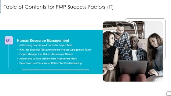 Table Of Contents For PMP Success Factors IT Inspiration PDF