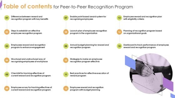 Table Of Contents For Peer To Peer Recognition Program Ideas PDF