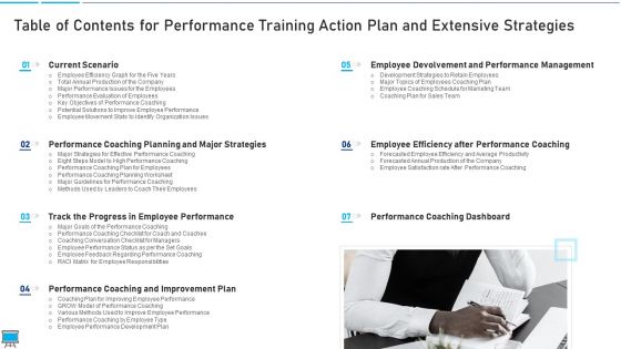Table Of Contents For Performance Training Action Plan And Extensive Strategies Designs PDF Table Of Contents For Performance Training Action Plan And Extensive Strategies Designs PDF