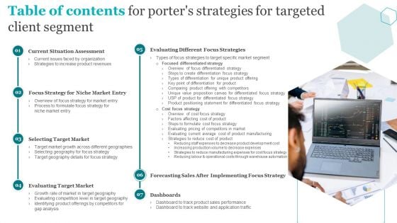 Table Of Contents For Porters Strategies For Targeted Client Segment Topics PDF