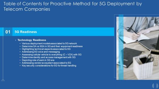 Table Of Contents For Proactive Method For 5G Deployment By Telecom Companies Slide Topics PDF Sample PDF