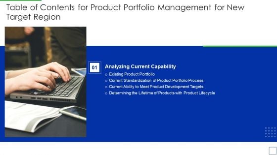 Table Of Contents For Product Portfolio Management For New Target Region Demonstration PDF