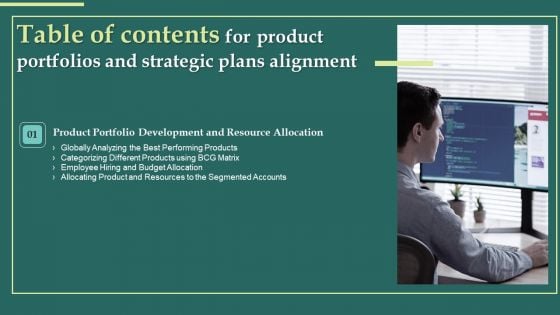 Table Of Contents For Product Portfolios And Strategic Plans Alignment Download PDF