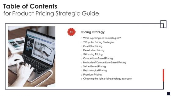 Table Of Contents For Product Pricing Strategic Guide Slide Brochure PDF