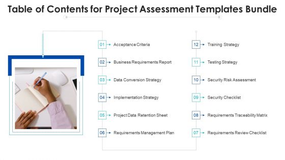 Table Of Contents For Project Assessment Templates Bundle Ppt Model Templates PDF