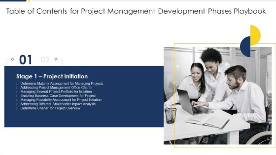 Table Of Contents For Project Management Development Phases Playbook Demonstration PDF