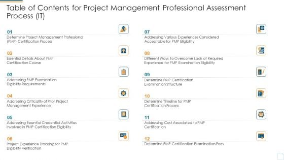 Table Of Contents For Project Management Professional Assessment Process IT Download PDF Table Of Contents For Project Management Professional Assessment Process IT Download PDF