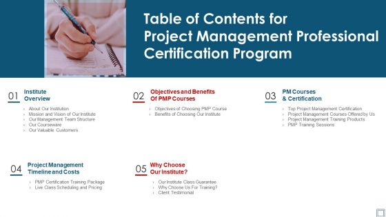 Table Of Contents For Project Management Professional Certification Program Formats PDF