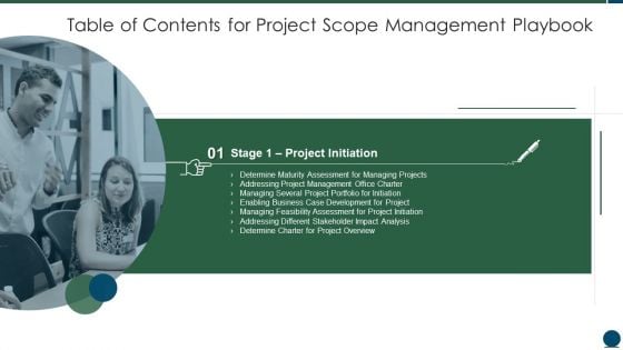 Table Of Contents For Project Scope Management Playbook Determine Inspiration PDF