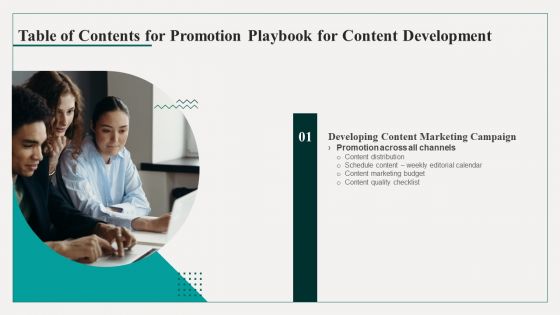 Table Of Contents For Promotion Playbook For Content Development Slide Rules PDF