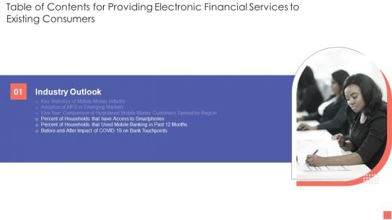 Table Of Contents For Providing Electronic Financial Services To Existing Consumers Markets Brochure PDF Table Of Contents For Providing Electronic Financial Services To Existing Consumers Markets Brochure PDF