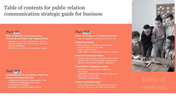 Table Of Contents For Public Relation Communication Strategic Guide For Business Diagrams PDF