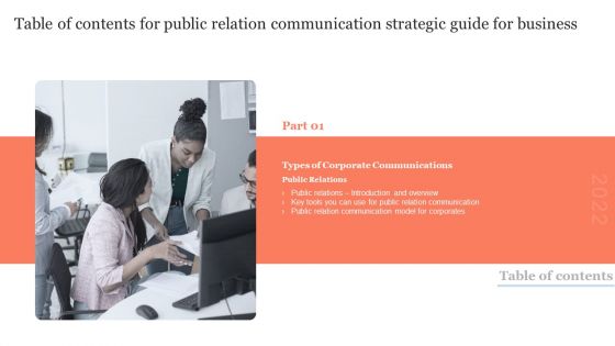 Table Of Contents For Public Relation Communication Strategic Guide For Business Guidelines PDF