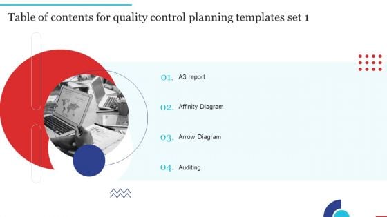 Table Of Contents For Quality Control Planning Templates Set 1 Slide Designs PDF