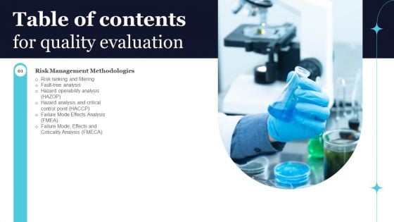 Table Of Contents For Quality Evaluation Risk Ppt PowerPoint Presentation Diagram PDF