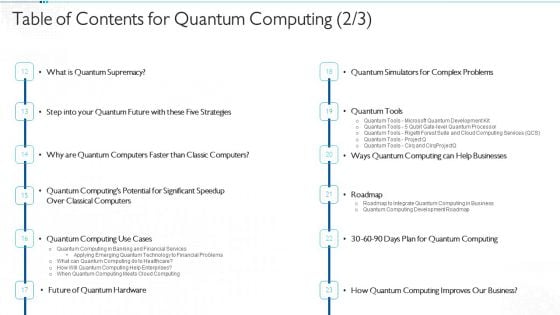 Table Of Contents For Quantum Computing Plan Structure PDF