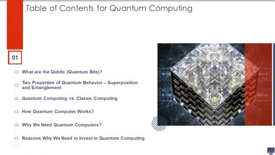 Table Of Contents For Quantum Computing Superposition Ppt Inspiration Display PDF