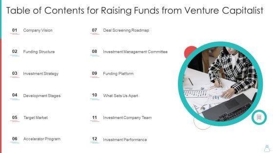 Table Of Contents For Raising Funds From Venture Capitalist Graphics PDF Table Of Contents For Raising Funds From Venture Capitalist Graphics PDF