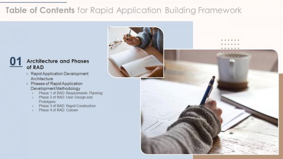 Table Of Contents For Rapid Application Building Framework Slide Mockup PDF