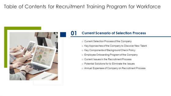 Table Of Contents For Recruitment Training Program For Workforce Elements PDF