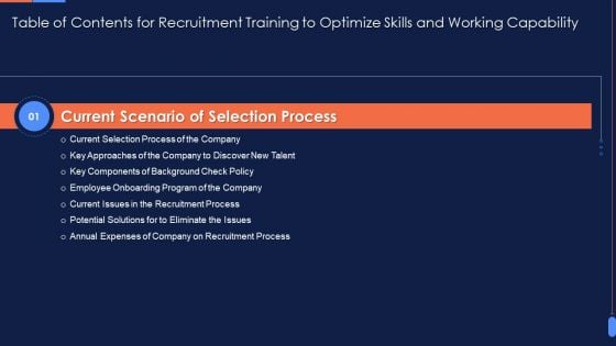 Table Of Contents For Recruitment Training To Optimize Skills And Working Capability Download PDF