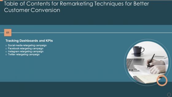 Table Of Contents For Remarketing Techniques For Better Customer Conversion Information PDF