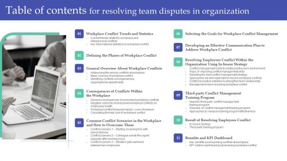 Table Of Contents For Resolving Team Disputes In Organization Information PDF