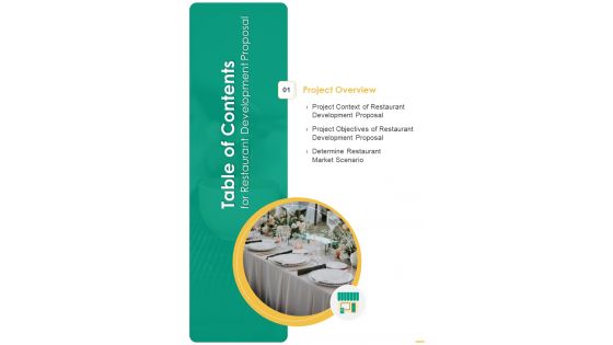 Table Of Contents For Restaurant Development Proposal One Pager Sample Example Document Table Of Contents For Restaurant Development Proposal One Pager Sample Example Document