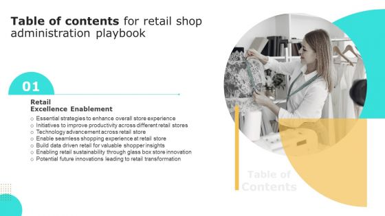 Table Of Contents For Retail Shop Administration Playbook Slide Background PDF Table Of Contents For Retail Shop Administration Playbook Slide Background PDF