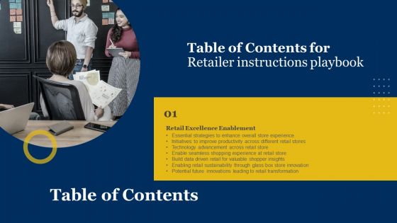 Table Of Contents For Retailer Instructions Playbook Data Ideas PDF