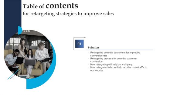 Table Of Contents For Retargeting Strategies To Improve Sales Ppt Infographic Template Influencers PDF