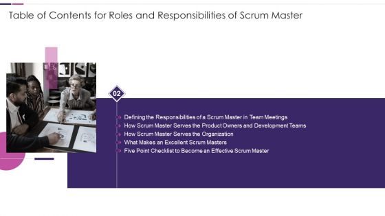 Table Of Contents For Roles And Responsibilities Of Scrum Master Tips Introduction PDF