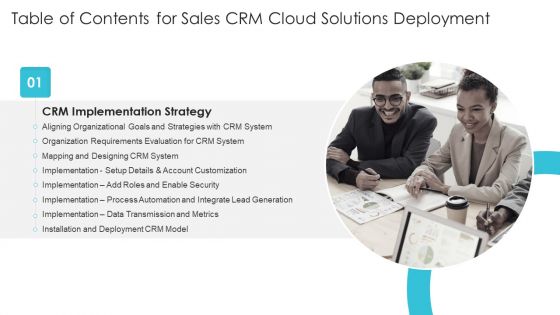 Table Of Contents For Sales CRM Cloud Solutions Deployment Slide Icons PDF