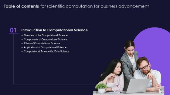 Table Of Contents For Scientific Computation For Business Advancement Slide Topics PDF