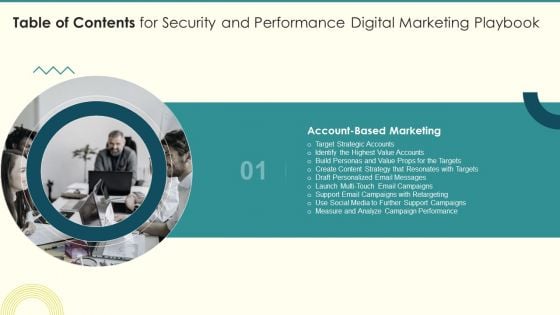 Table Of Contents For Security And Performance Digital Marketing Playbook Slide Inspiration PDF